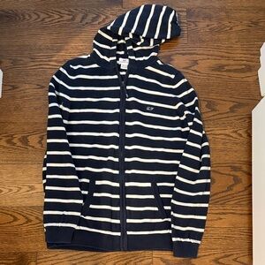 Vineyard Vines Navy and White Striped Hooded Zip-Up